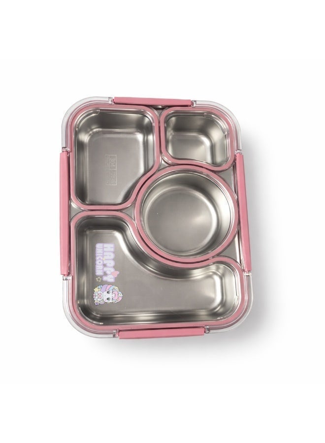 Beram Premium 304 Stainless Steel Bento Lunch Box Silicone & PP Leakproof 4-Compartment Lunch Box for School & Office Eco-Friendly Steel Tiffin Box for Kids & Adults Food Storage Meal Prep Container - Image 1